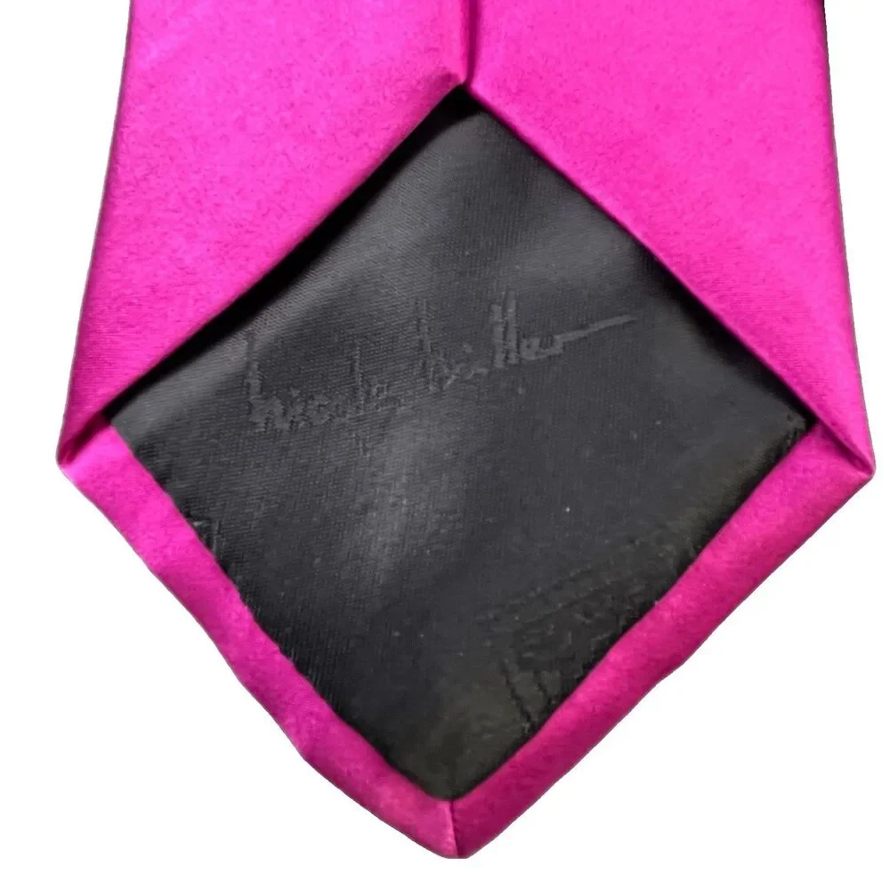 Nicole Miller New York 100% Silk Tie Necktie Hot Pink Solid Designer